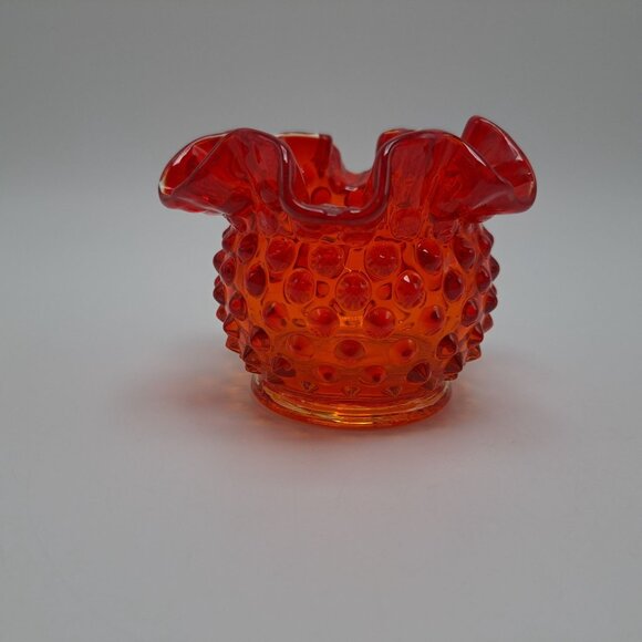 Fenton Art Glass Crimped Vase Hobnail Amberina Ruffled Edge Collectible - Picture 4 of 11